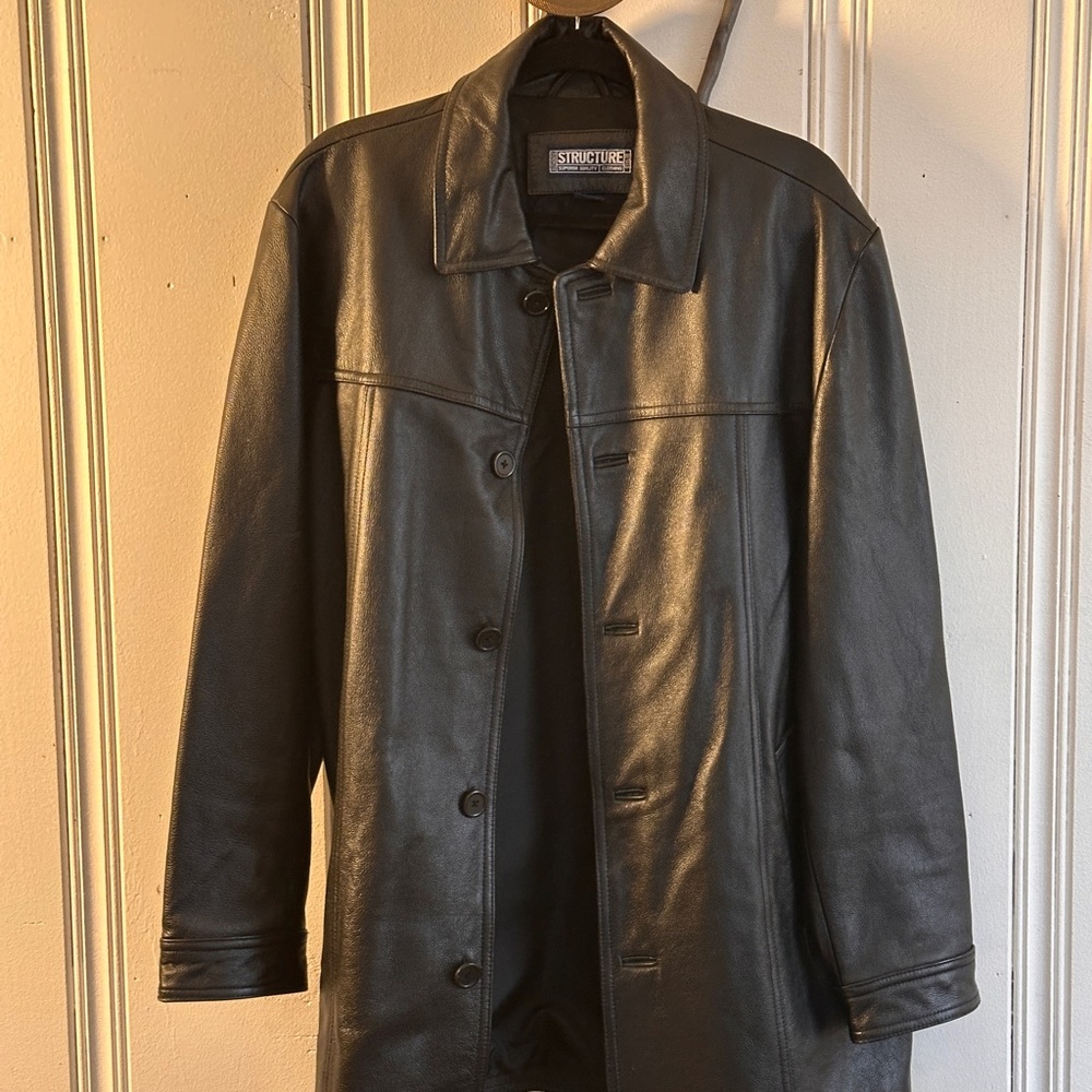 Structure Black Trench Coat leather